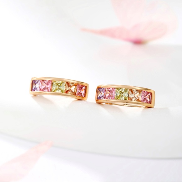 Hoop Earrings | 18K Gold Plated Colorful Zirconia | Luxury Jewelry - Picture 7 of 16